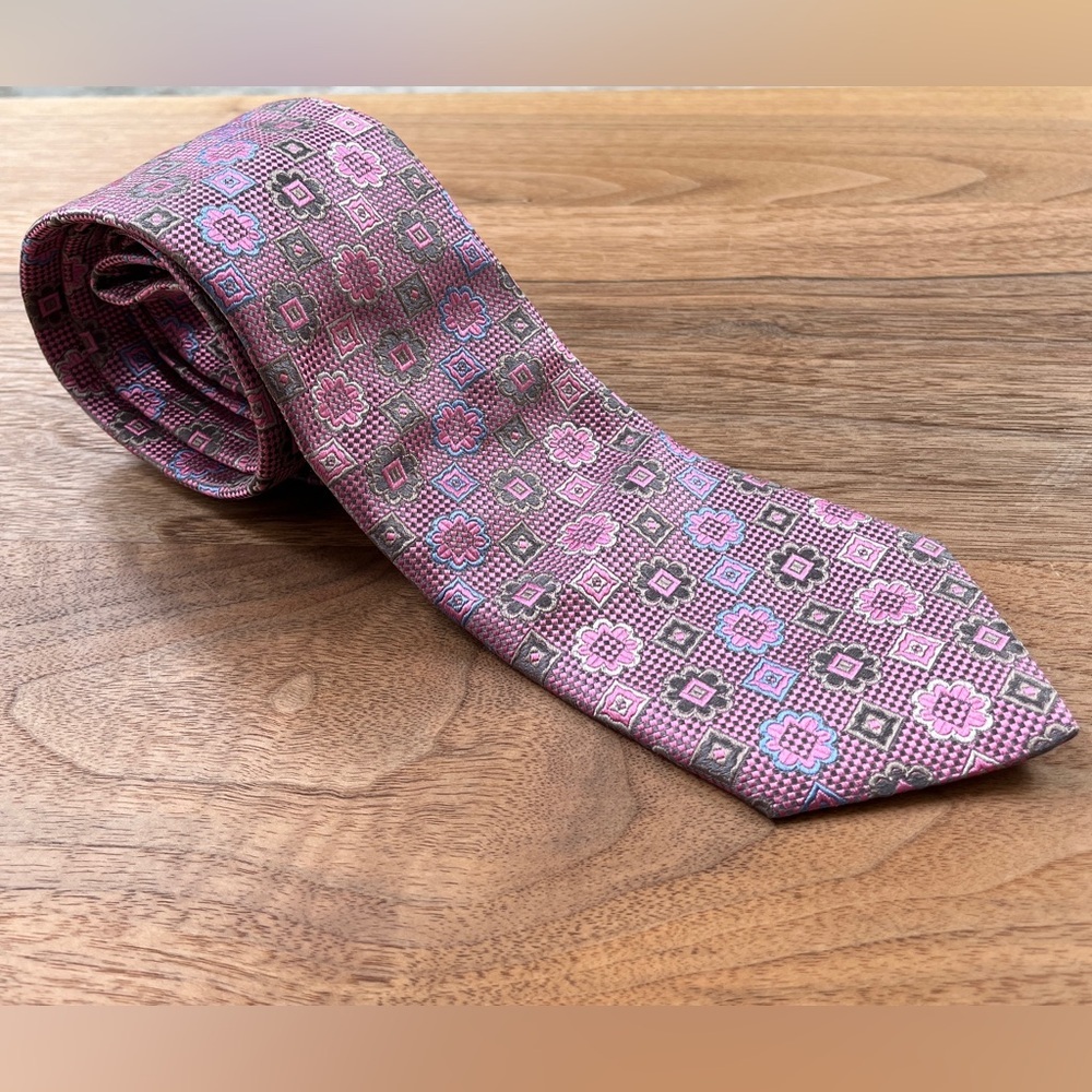 ZANETTI 100% Silk Neck Tie Pink Woven Floral Made Italy Business Event Classic